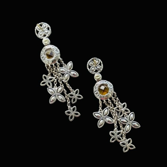 John Hardy 18K Gold Sterling Silver Citrine Batu Kawung Dangle Drop Earrings - Picture 6 of 8